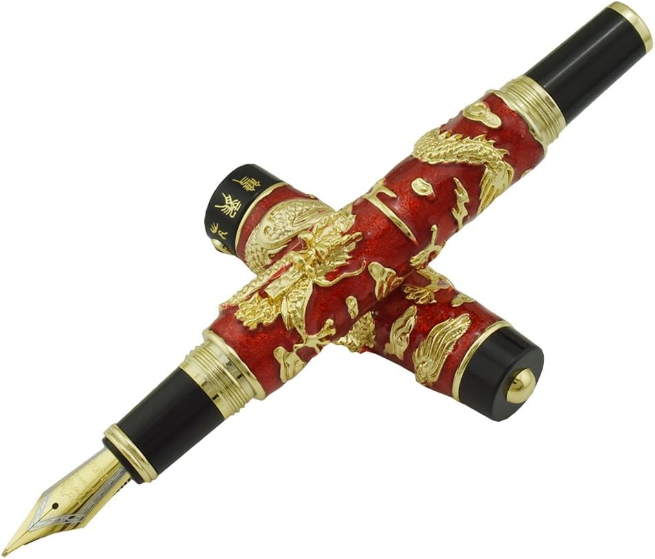 Jinhao Green Cloisonne Enamel Dragon Playing Pear Fountain pen, Medium Nib Signature & Collection Pens, Business Pen