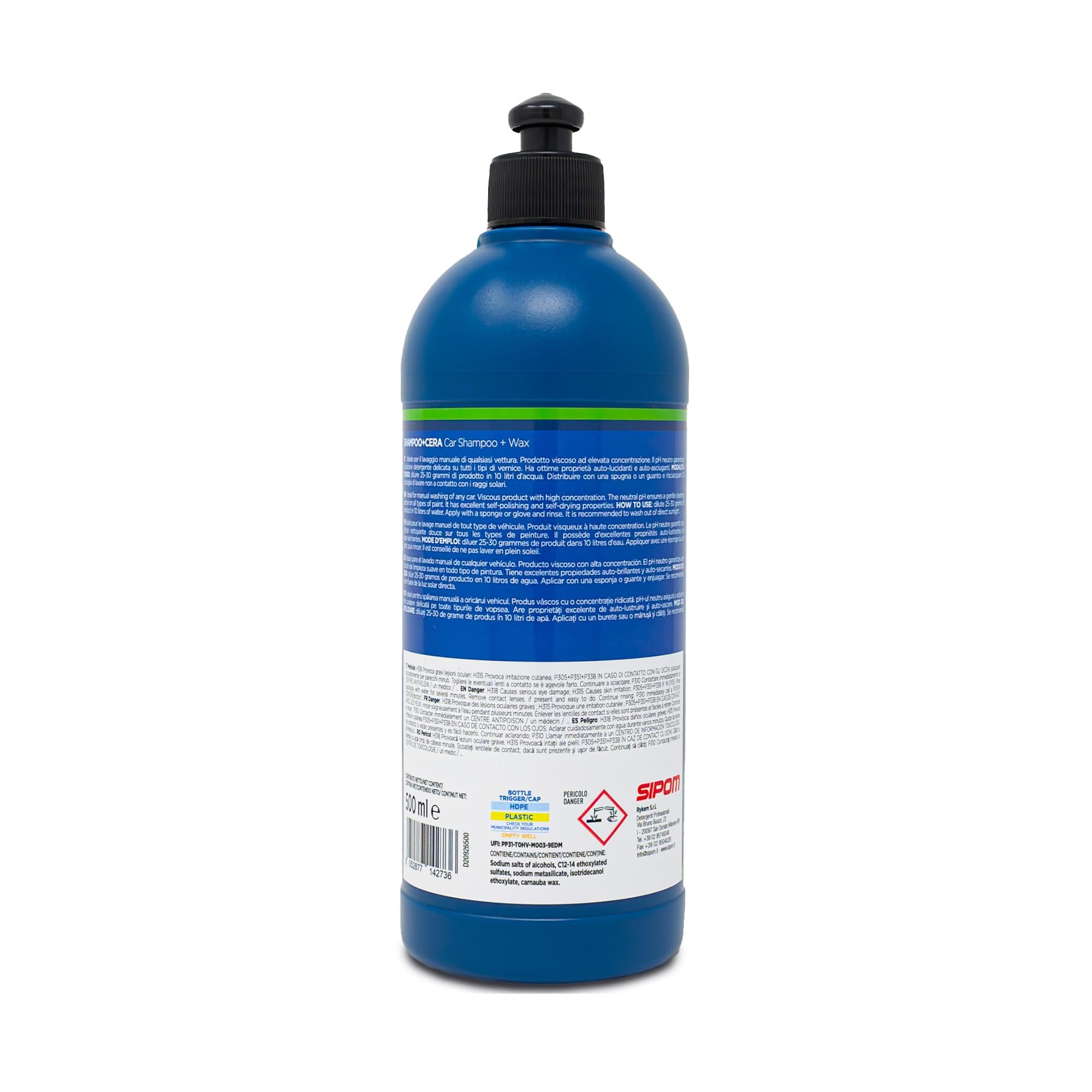 SIPOM Shampoo Auto Professionale con Cera Carnauba pH Neutro 500 ml