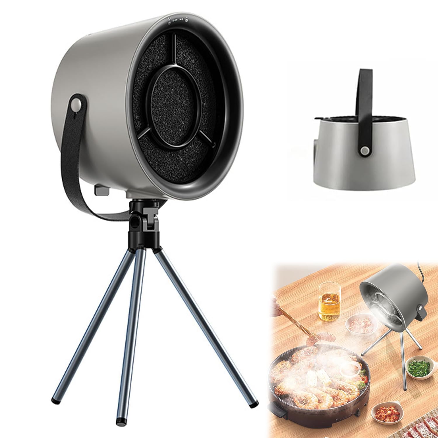 Mobile Dunstabzugshaube ohne Installation Tragbare Mini Abzugshaube 3-stufig leise abnehmbares Stativ Aufhängeseil für Wohnung RV Camping Outdoor BBQ Raclette