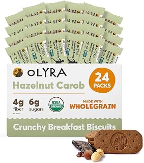 Olyra Organic Breakfast Biscuits - Hazelnut Carob - Healthy Snacks for Adults - Office Snacks - Healthy Cookies - High Fiber Snack - Natural Energy Breakfast Biscuit - 24 Packs