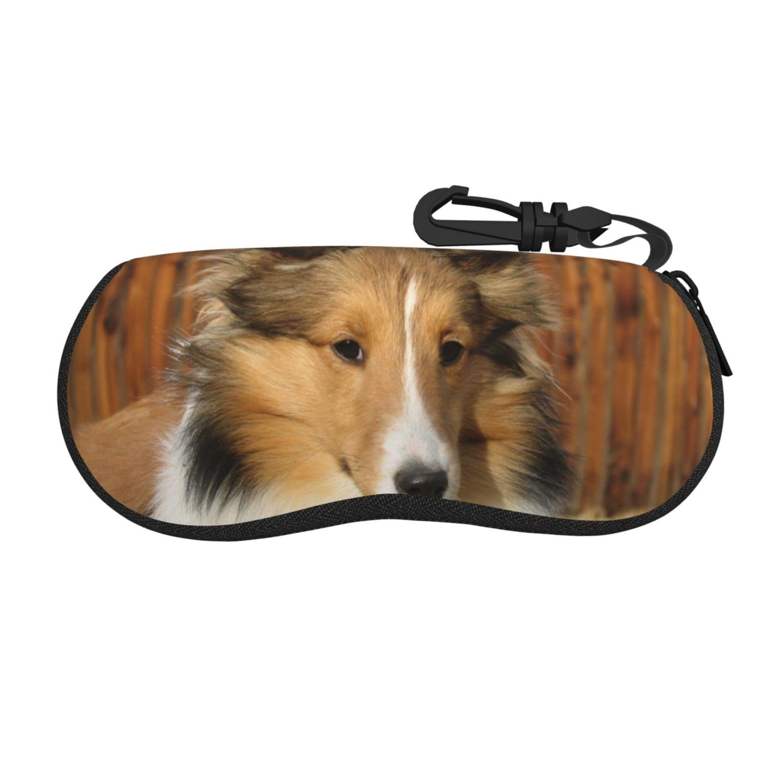 BEEOFICEPENG Glasses Case, Neoprene Portable Sunglasses Case Soft Eyewear Case Zipper Glasses Box, Lovely Sheltie Dog