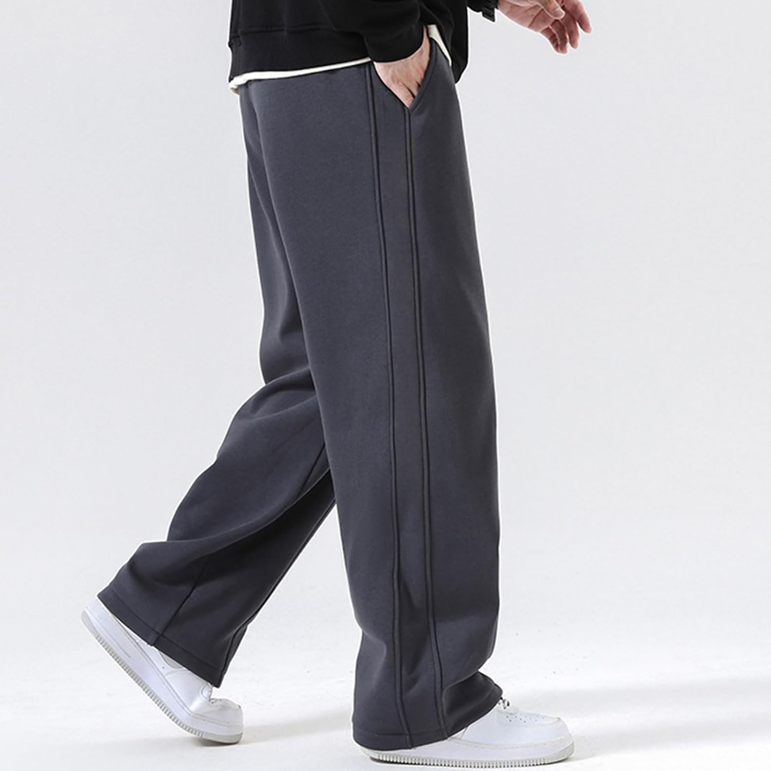 SHAGGA Baggy Open Hem Sweatpants for Men, Elastic Waist Drawstring Athletic Pants with Pockets for Gym Running Casual Lounge
