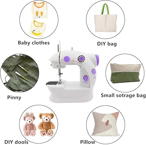 Miniatura 7 de EarfnBabi Mini máquinas de coser portátiles de dos hilos de doble velocidad con interruptores dobles Máquina de coser eléctrica adecuada para el