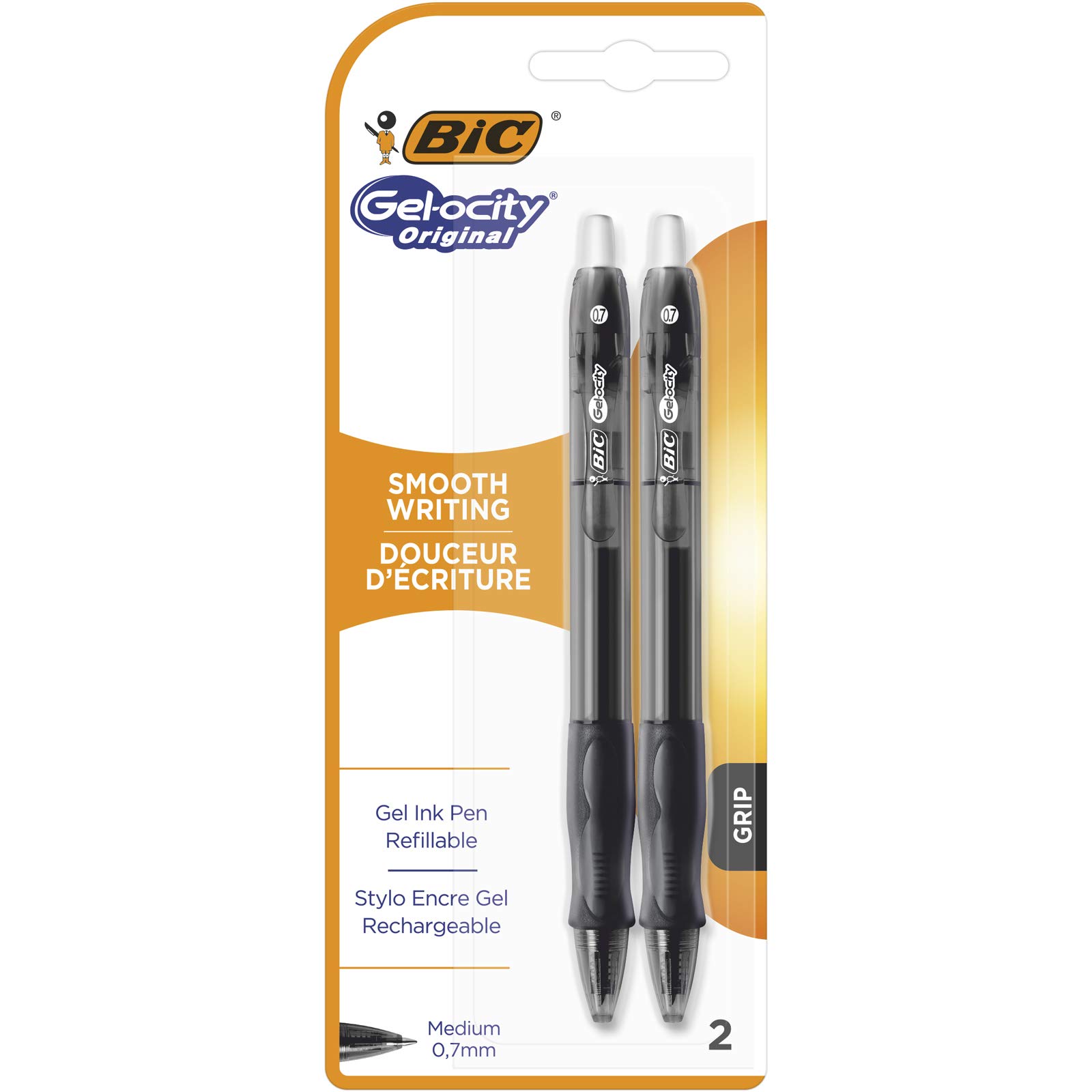 BIC Gel-ocity Original Bolígrafo de gel retráctil, punta media (0,7 mm), negro, 2 unidades