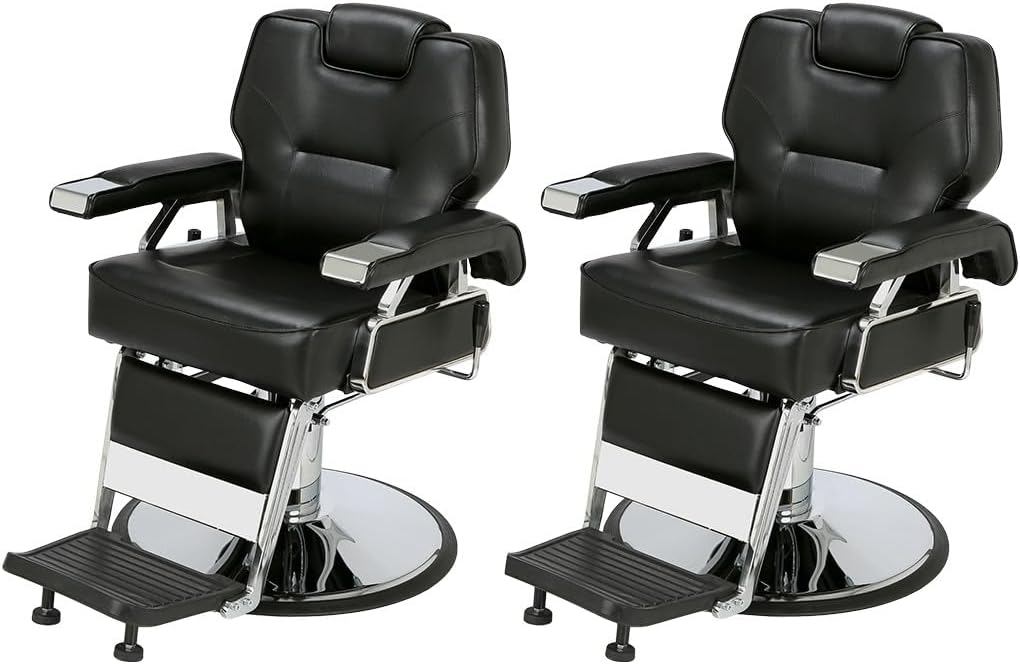 - Buy-Rite Set of 2 K.O. Professional Barber Chairs โ Reclining Hydraulic Barbering Chairs with Adjustable Headrest, Steel Frame, Extra-Wide Seat & 360ยฐ Swivel Base โ SY-31307, Black Faux Leather