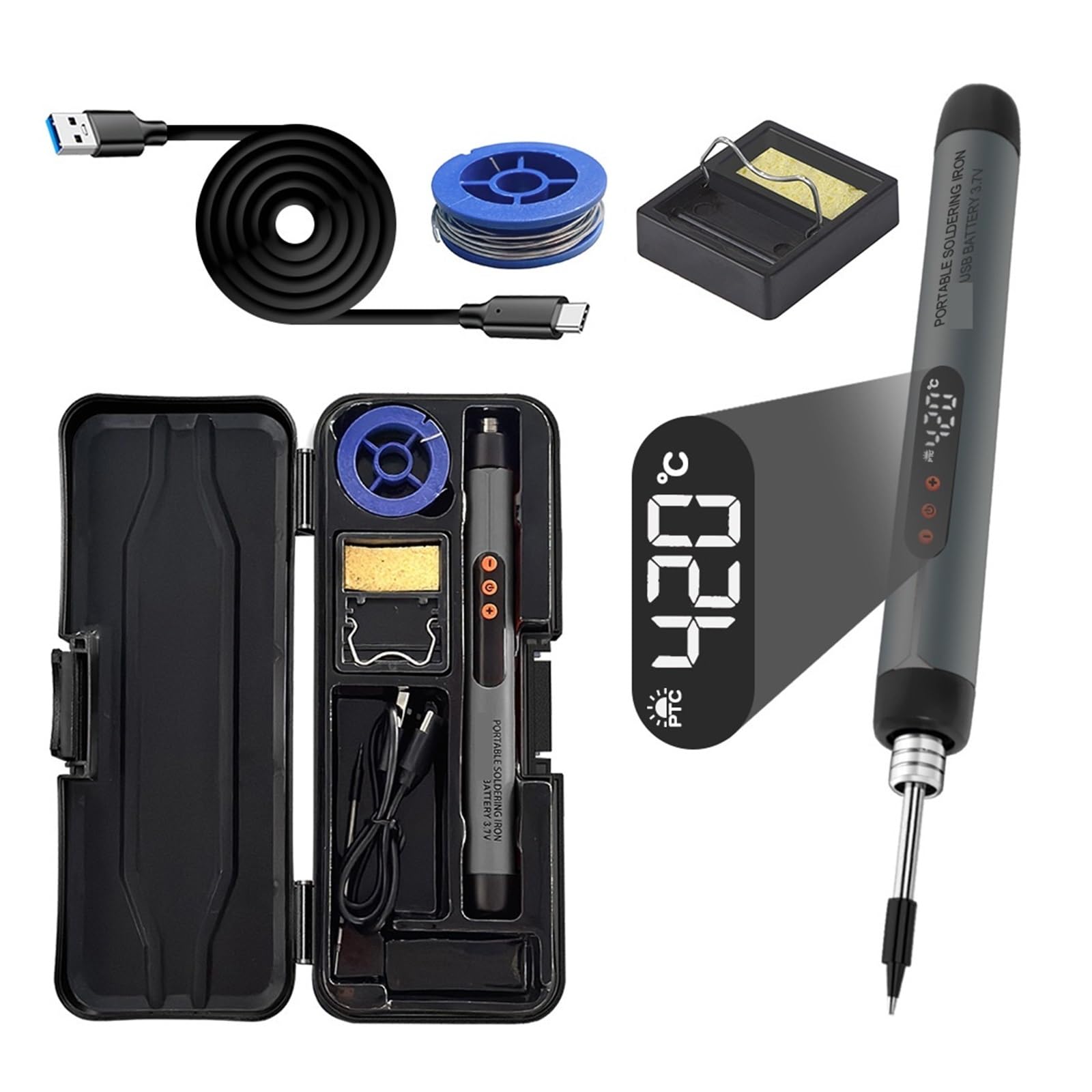 Juego De Soldador Eléctrico USB Multifuncional, Herramienta Soldadura Hierro Con Temperatura Ajustable, Inteligente, 300-450 ℃/260-420 ℃ Calentamiento Preciso(Digital display-01)