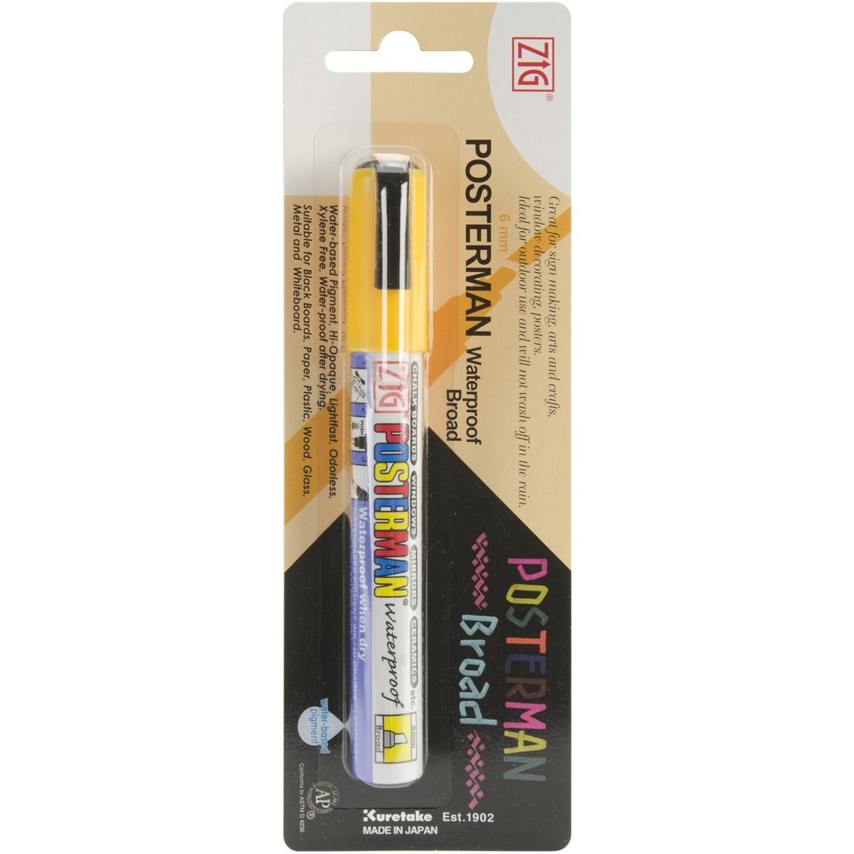 Kuretake Zig 1Piece Posterman Broad Odorless Marker, Yellow Amazon