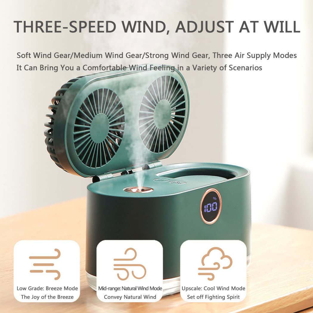 Mini Condizionatore Portatile con Porta USB, Climatizzatore, Ventola con Serbatoio dell'Acqua Grande da 400 ML, Umidificatore e Purificatore d'Aria per Ufficio,Hotel,Garage,Casa,Verde