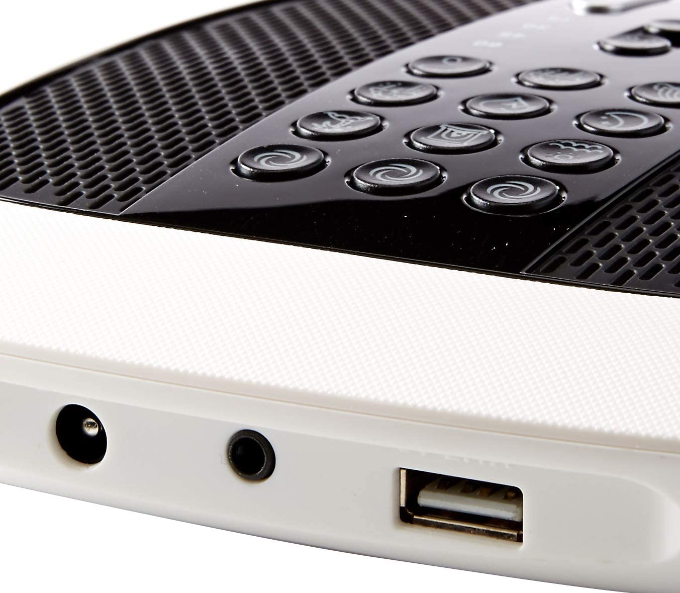 WELLUR Sonno stereo con suono bianco e suono naturale con musica rilassante spa, due altoparlanti integrati e jack per cuffie da 3,5 mm, con opzione timer e porta USB 2,1 A, adattatore incluso,