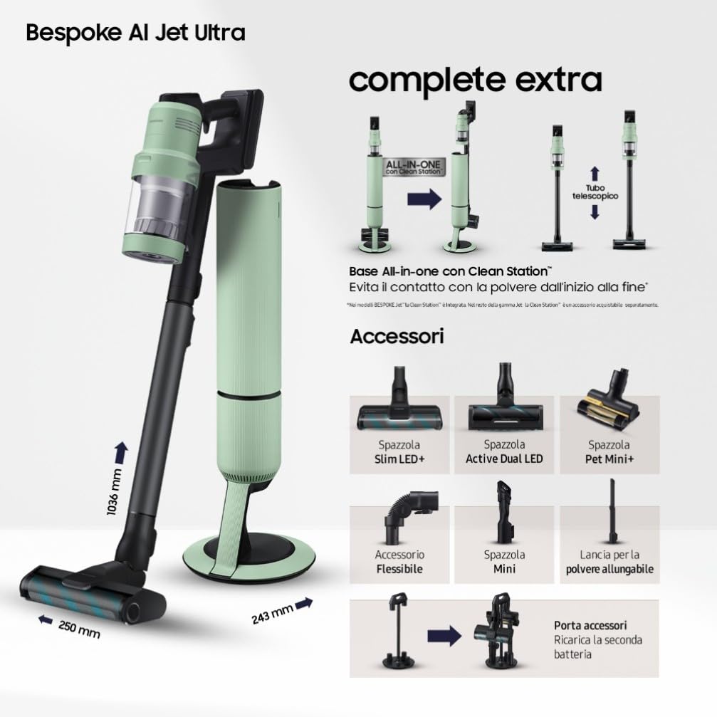 Polverelevatrice BESPOKE Jet™ AI VS90F40DEM/WA Satin Mint 400W - Dettaglio
