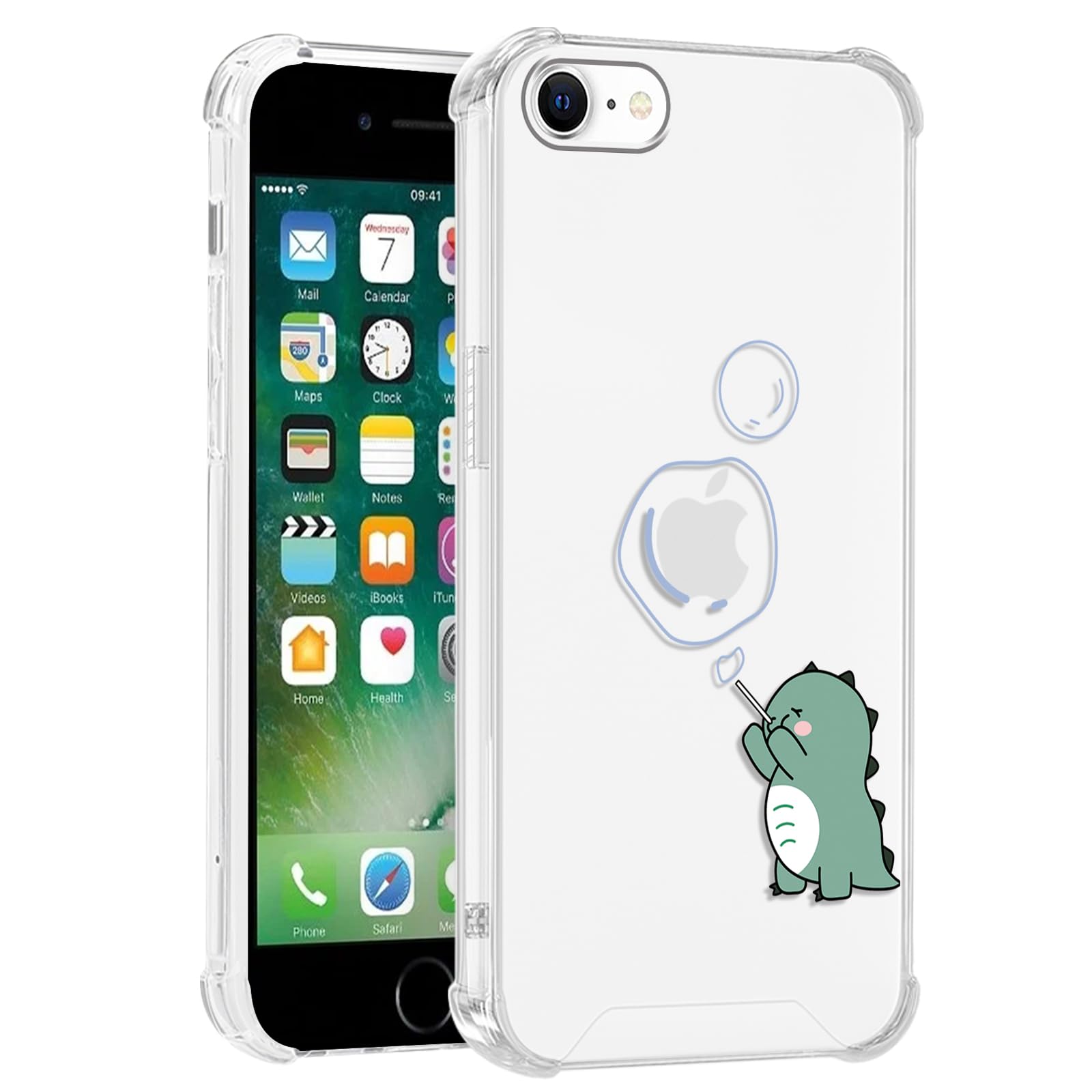 Zrutru Cute Dinosaur Phone Case for iPhone SE 2022/SE 2020/8/7 4.7",Kawaii Cartoon Animal Cases Funny Aesthetic Clear Cover for Women Girls,Soft Four