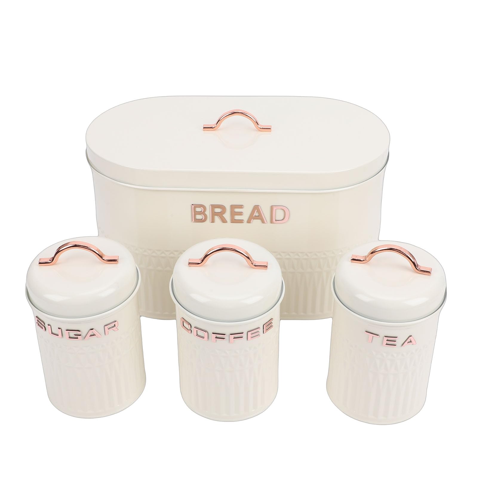 Stilvolles Brotkasten- und Behälterset aus Metall für die Aufbewahrung von Frischem Kaffee, Tee und Zucker in der Küche (Creme)