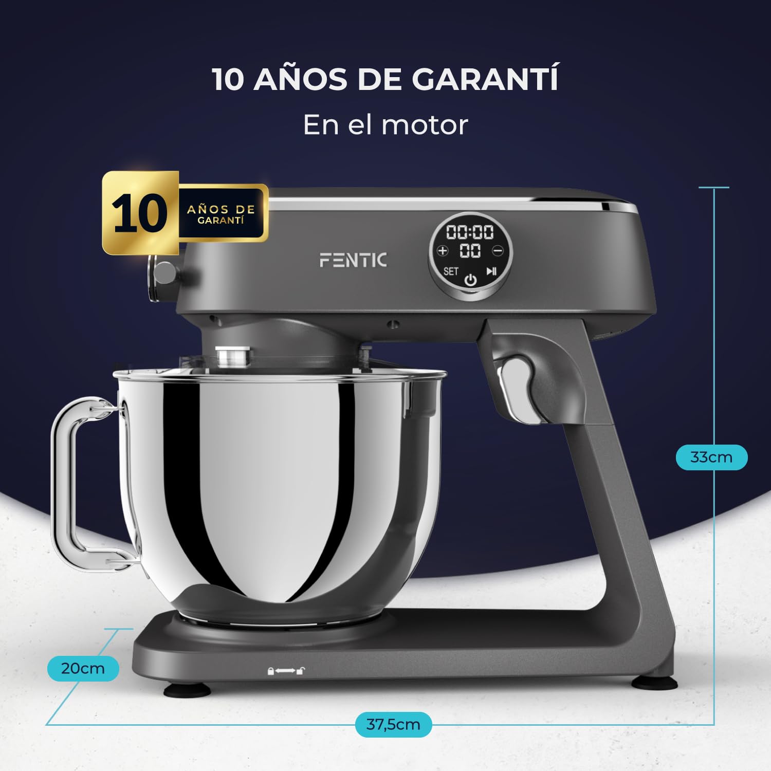 Batidora Amasadora 1800W, Con Bol 7L para Hornear, Mixer con Alloggiamento in Alluminio, Con Batidor, Gancho Amasador y Gancho para Mezclar - Incluye y Accesorios Adicionales