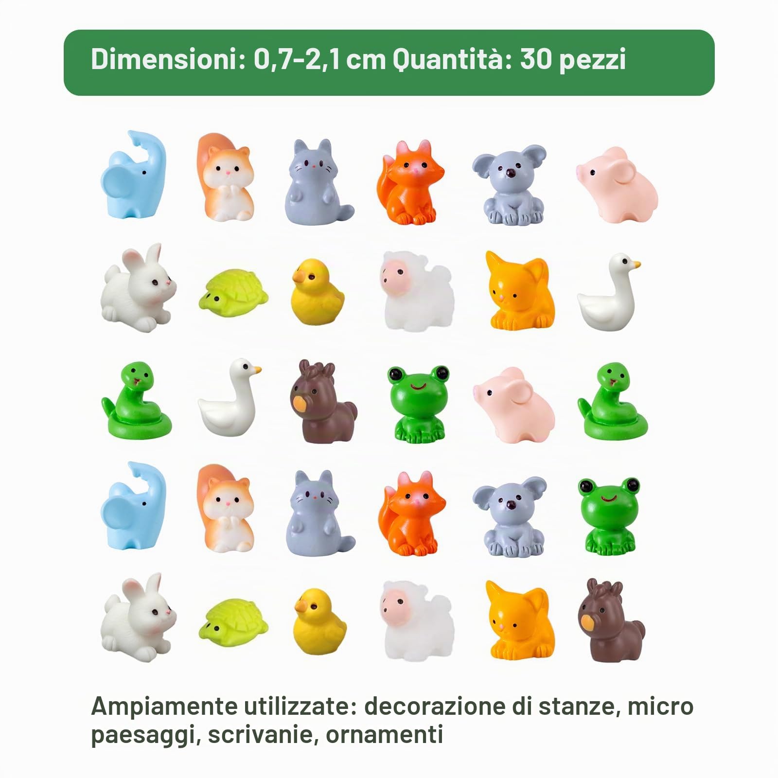 30pcs Animali in Resina, Casa Decorazione Fai da Te, Mini Fiocchi Decorazione Giardino, Micro Paesaggio (15 Stili)
