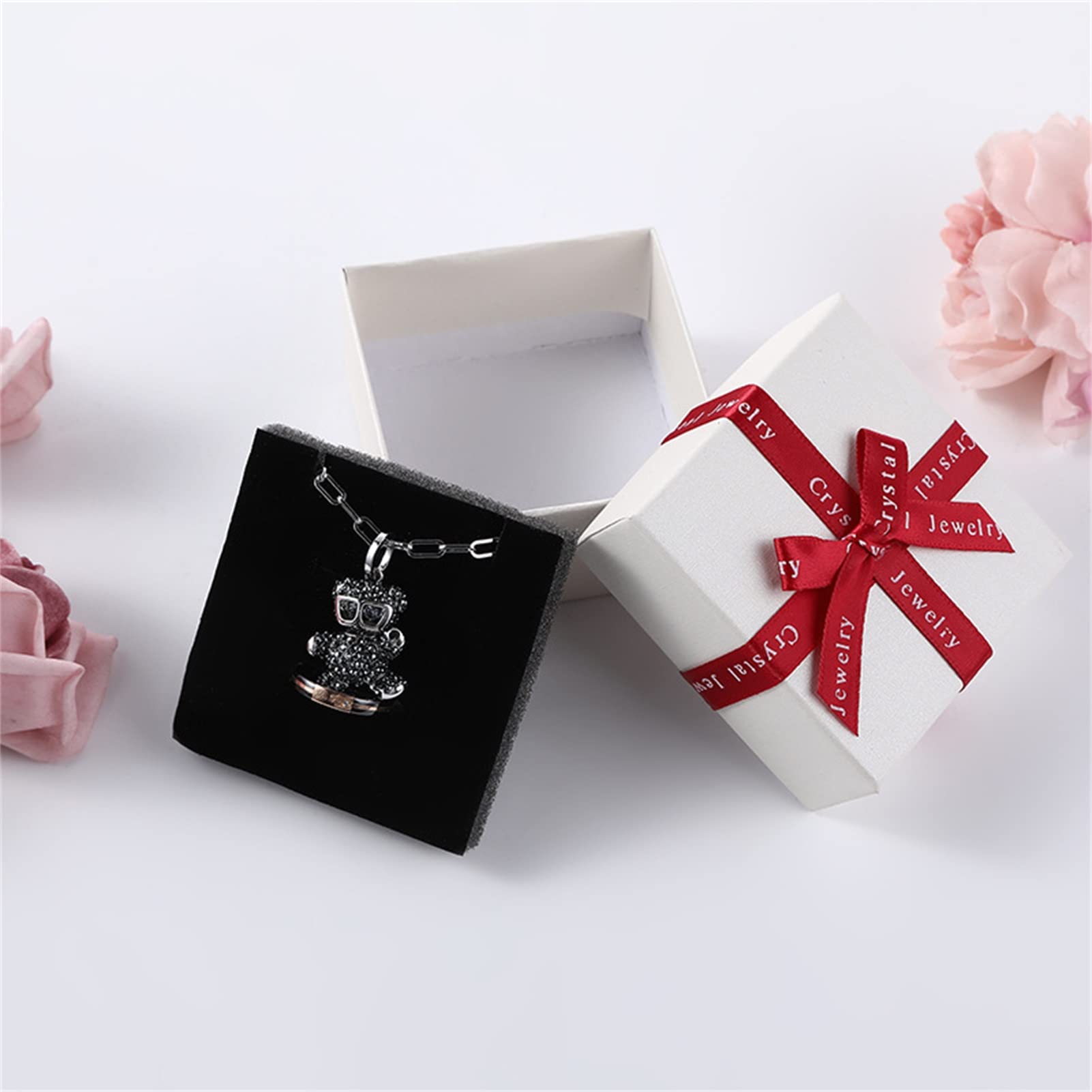 Restokki Bow Tie Gift Boxes Multipurpose English Letters Bow Tie Small Jewelry Boxes with Lid for Necklaces Earrings Rings (White/letter bow 7.5 * 7.5 * 3.5 (including sponge))
