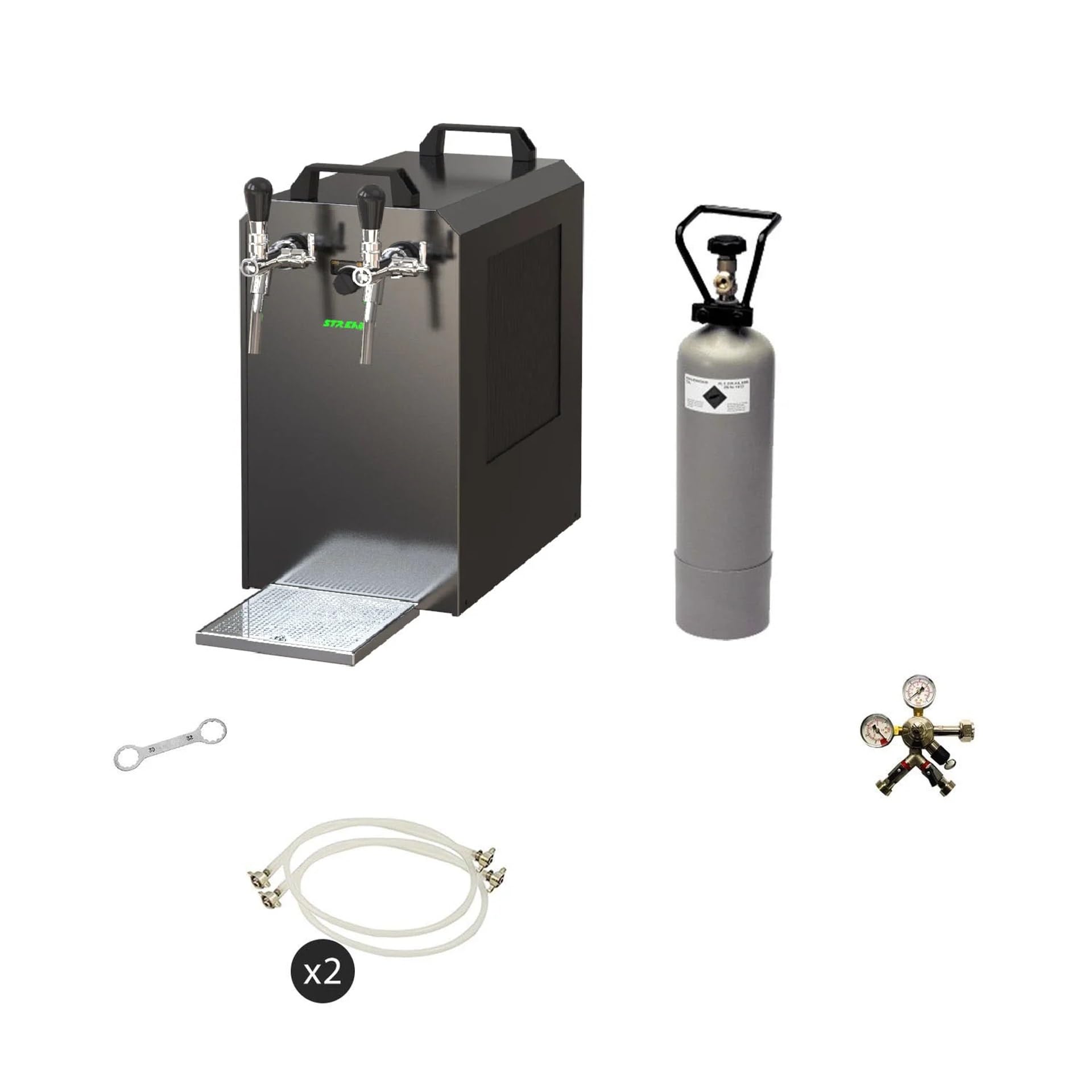 Kit Completo Stream 80 - Sistema de dispensación de Cerveza, maletín Enfriador, Flujo Continuo, 2 líneas, Tipo A y M, Cabezas Grifo Plano y Combo