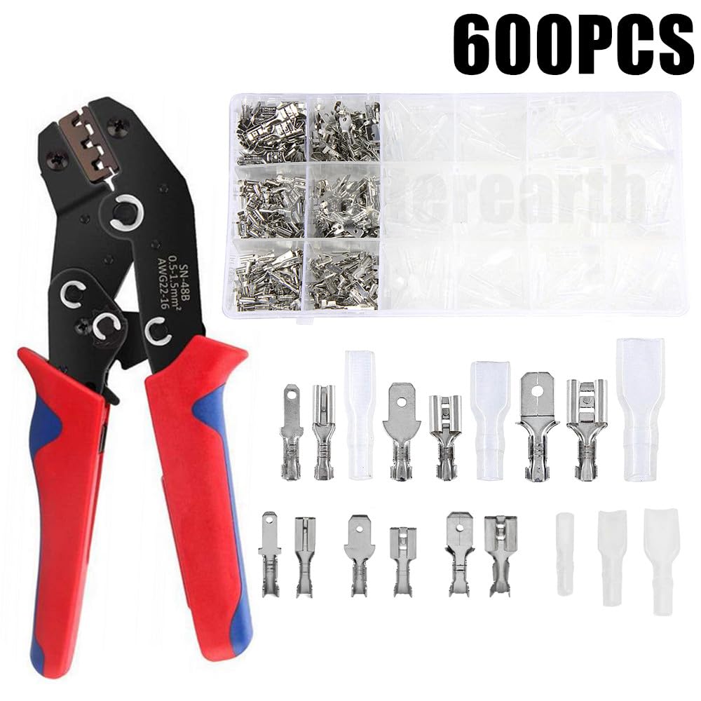 600Pcs 2.8/4.8/6.3mm Crimp Terminals Insulated Seal Electrical Wire Connectors Crimp Terminal Connector Assortment SN48B Kit - (Color: S-600PCS SN48B)