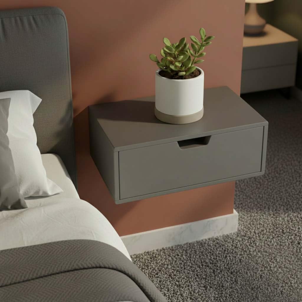 Modern Wooden Floating Nightstand with Drawer – Bedside Wall Mounted Floating Storage Drawer for Bedroom, Living Room & Office – Space Saving Bedside Organizer (Grey)-picture-23