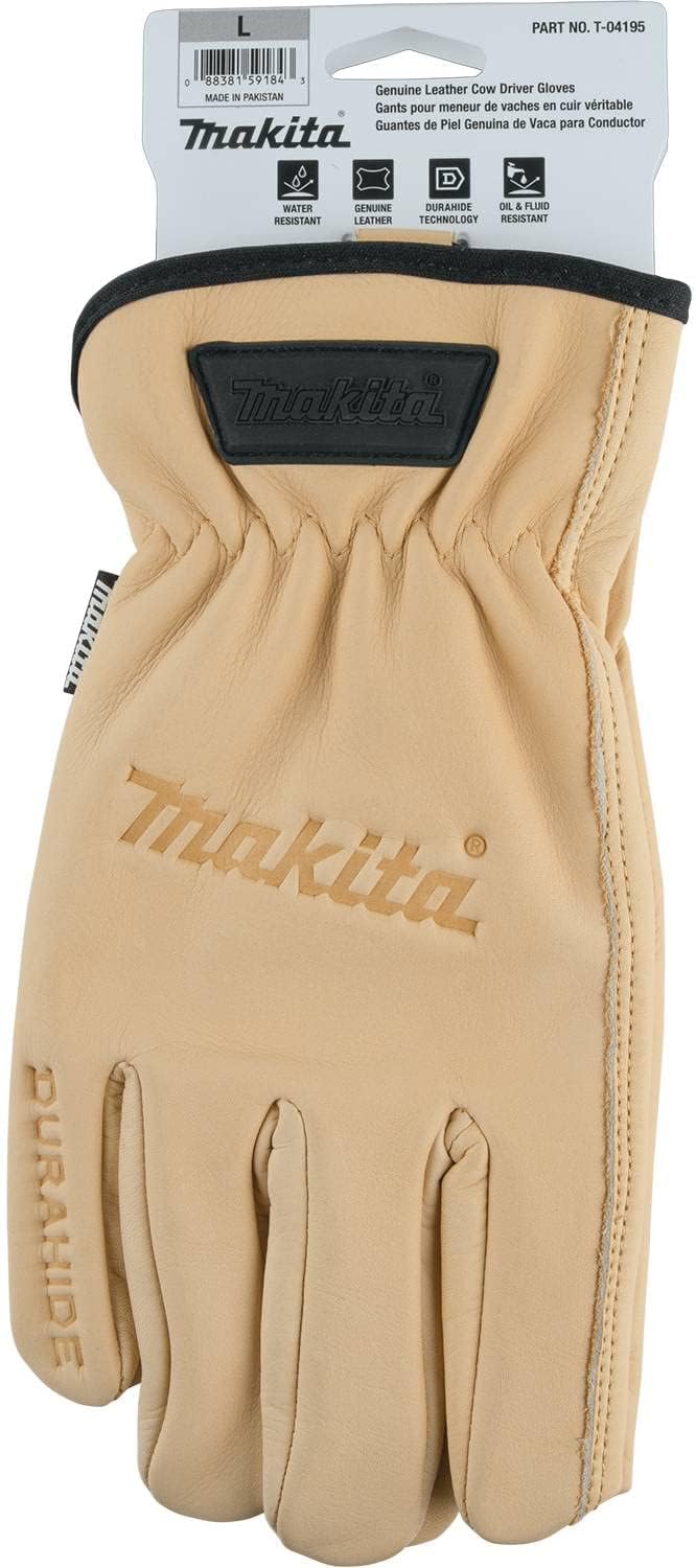 Makita T-04195 100% Genuine Leather Cow Driver Gloves (Large)