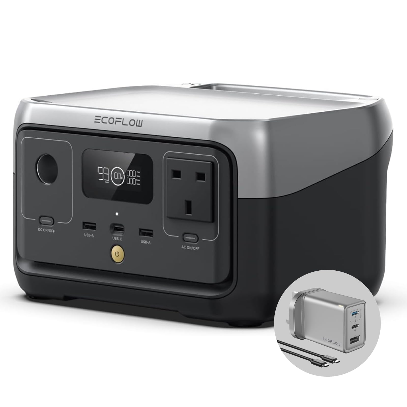 ECOFLOW Portable Power Station RIVER 2, 256Wh LiFeP04 Battery/ 1 Hour Fast Charging, Up To 600W Output, Solar Generator for Outdoor Camping/RVs/Home Use