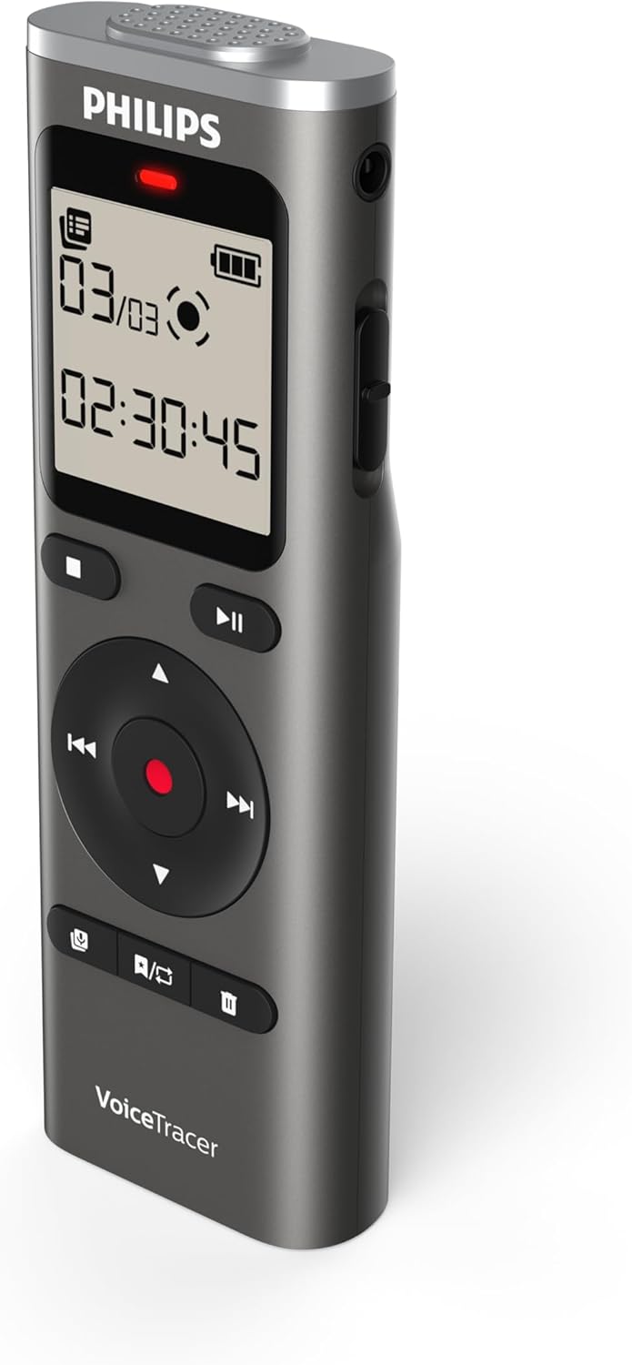 Philips DVT1170 VoiceTracer, Audio Recorder, 8GB, Micro SD Card Slot, 360° Microphone for Excellent Sound