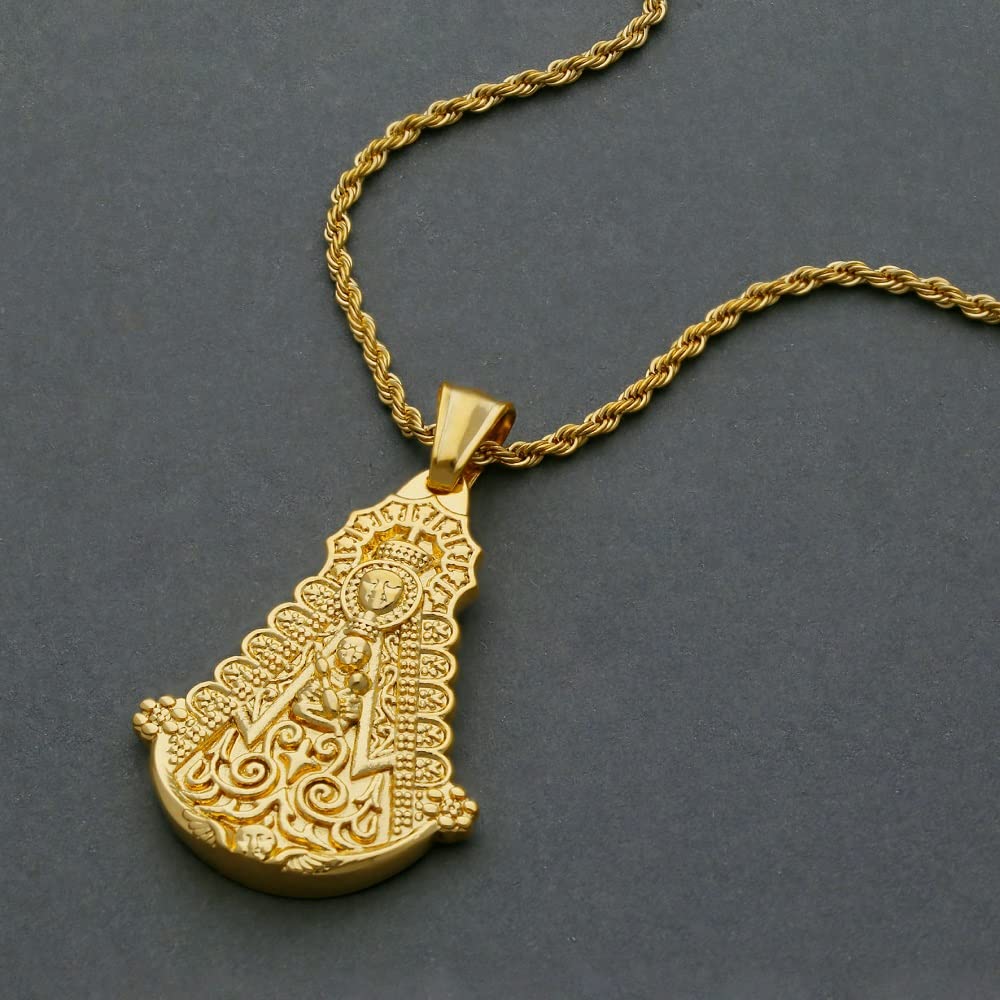 Madonna del Rocio Medaglia Ciondolo Unisex Acciaio 316 L Placcato Oro 18 Klt. Dimensioni sagoma 25 x 35 mm., Virgen del Rocío medalla Unisex, Acciaio inossidabile placcato oro 18 Klt, Acciaio