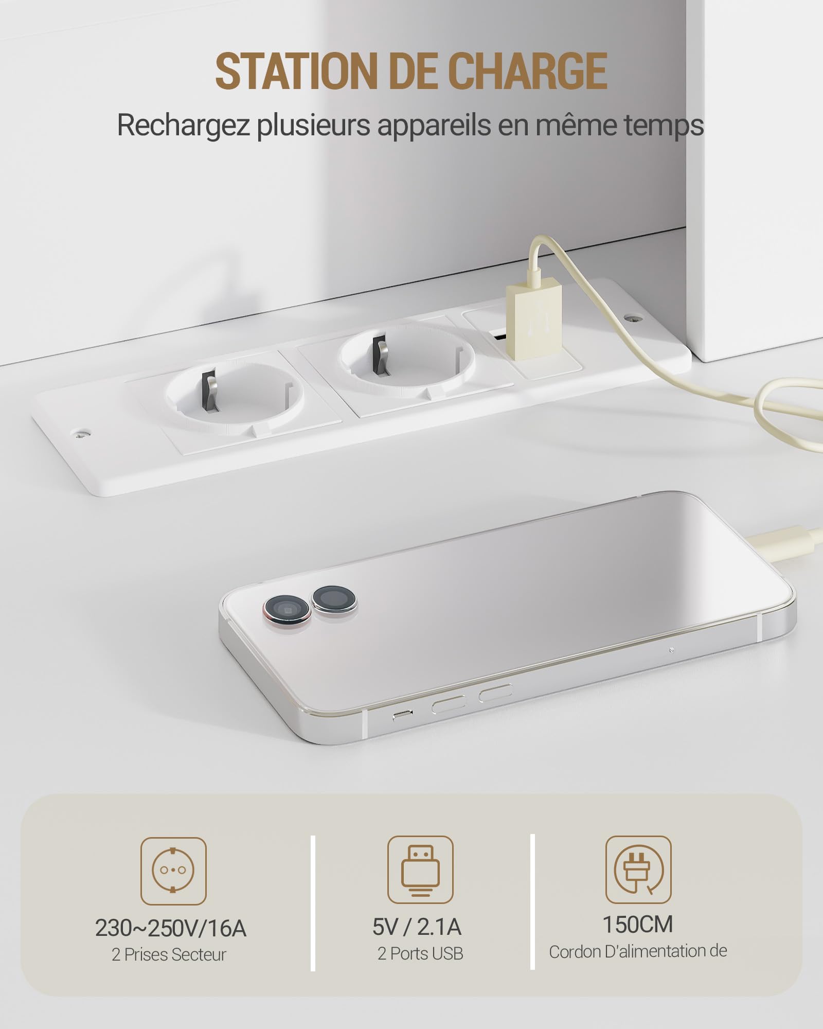 Hzuaneri Coiffeuse avec Miroir, Grande Coiffeuse avec Éclairage LED, Multiprise, Vanity Table avec Rangement 9 Tiroirs et 3 Espaces Ouverts, Chambre, Style Moderne, Blanc 1180303XEU
