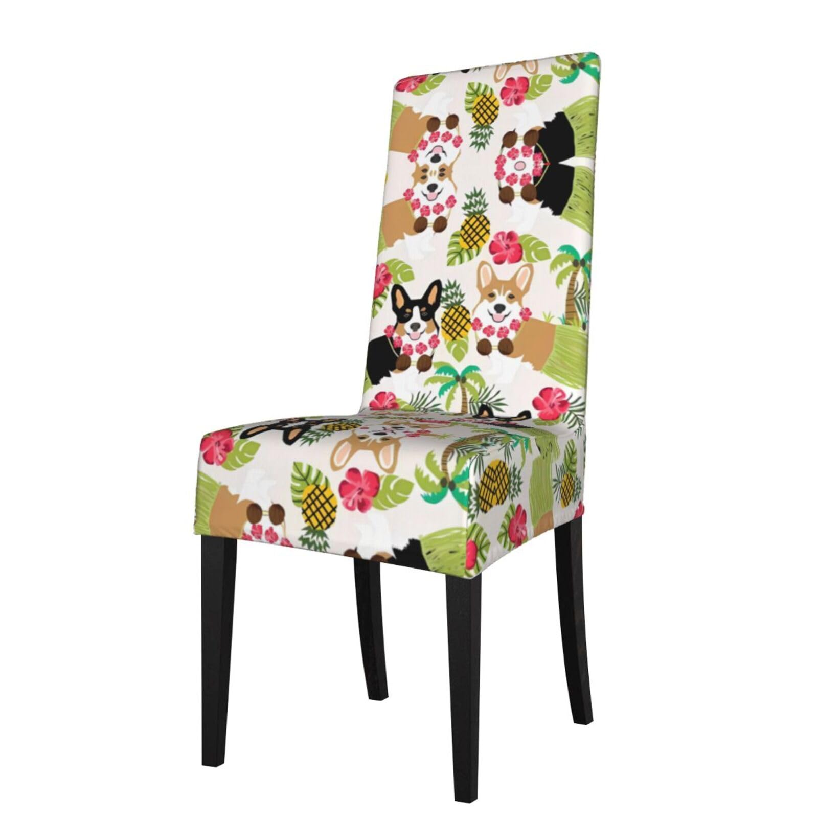 HJFCZH Corgi Hawaiian Tropical Summer Pineapple Prints Protection Cover for Dining Chair - Stretchable Chair Throw Covers for Dining Room, Hotel Event Party