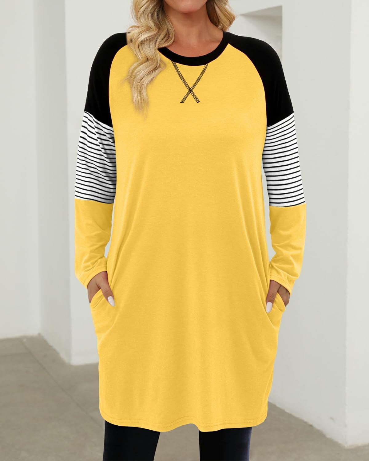 KISSMODA Women's Long Sleeve Tunic Tops Fall for Leggings Casual Long Tunics with Pockets T Shirts Loose S-3XL - Image 3