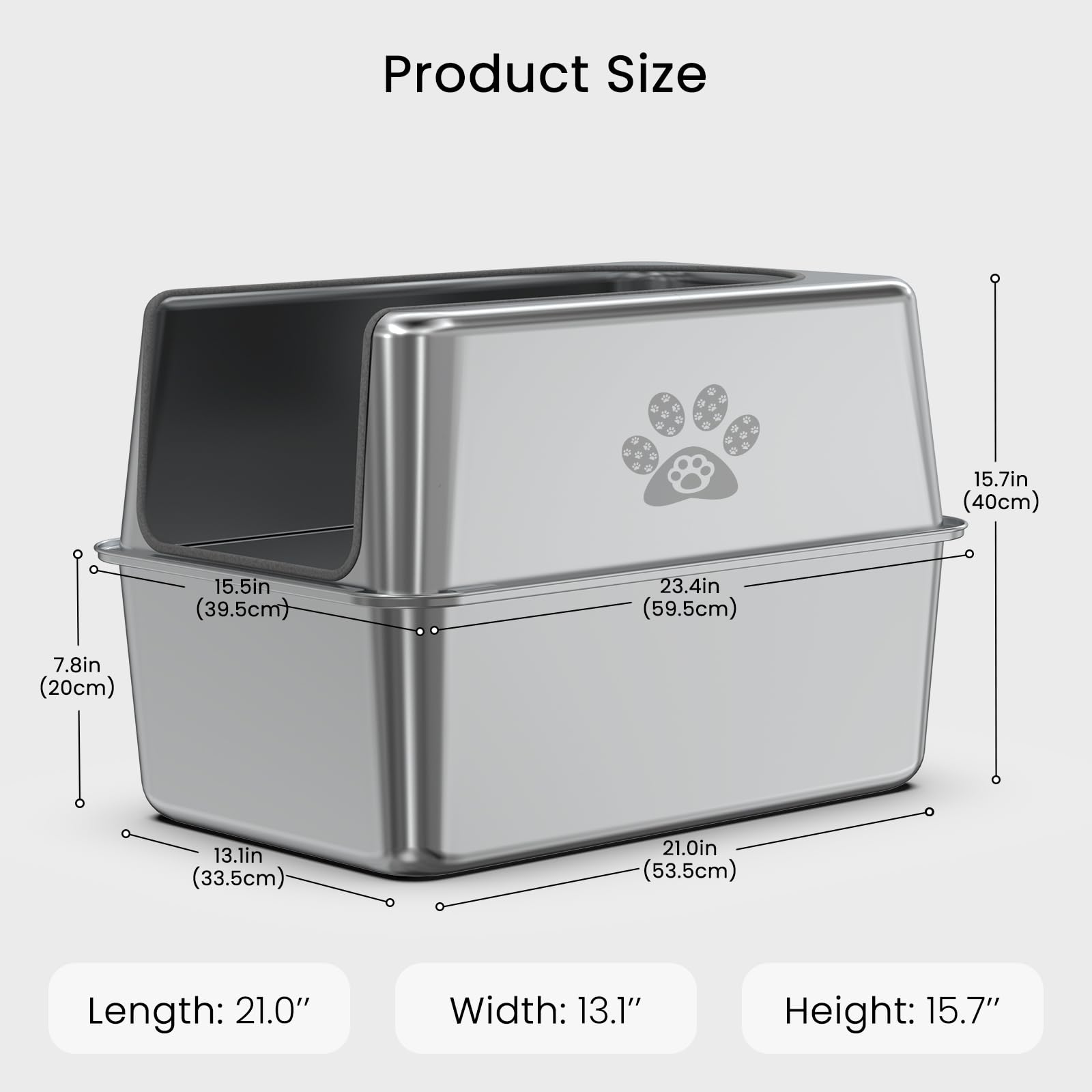 Enclosed Stainless Steel Cat Litter Box with Lid, XL Leak-Proof Metal Litter Box for Big Cats, Extra Large Cat Toilet with High Side, Press-Fit Design, Non-Stick, Odor-Free, with Litter Mat & Scoop - image 2