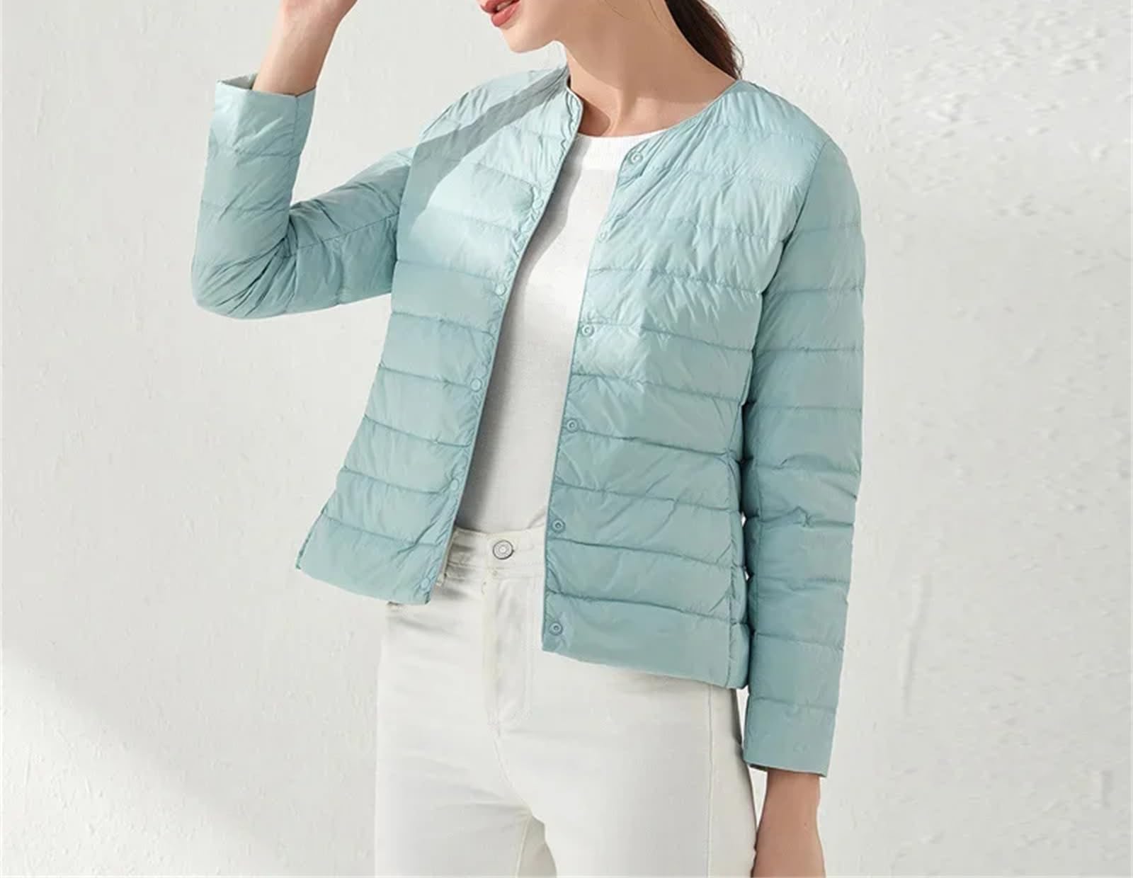 Primavera Inverno Donne Caldo Piumini Senza Collo Portatile Femminile Imbottito Parka O-Collo Puffer Soprabito, Albicocca, L