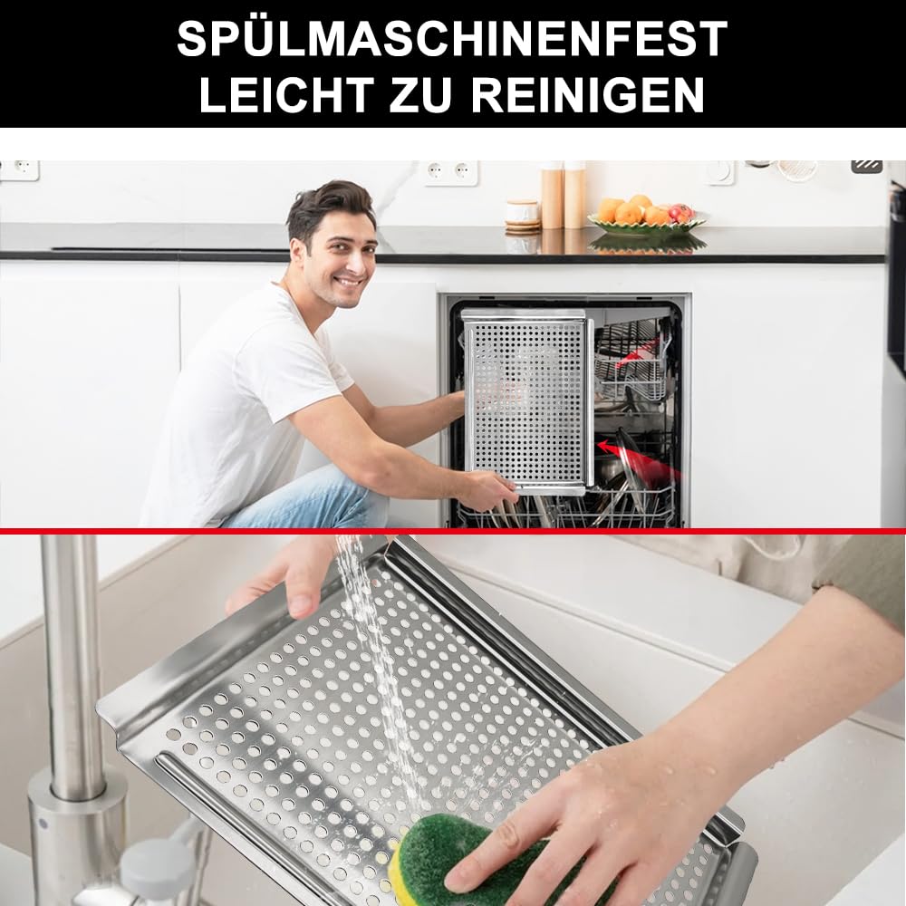Kosz do grillowania warzyw, duża patelnia BBQ, nieprzywierający ruszt perforowany z dnem i uchwytami, akcesoria do grillowania