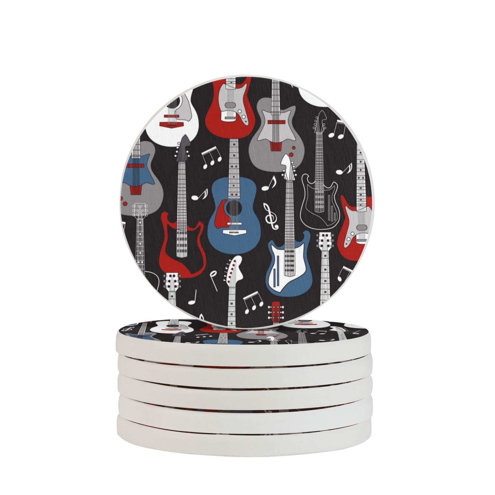 Guitars Pattern Four Pieces Coaster Heat-Resistant Reusable Saucers for Drinks Wine Glasses Plants Cups Mugs
