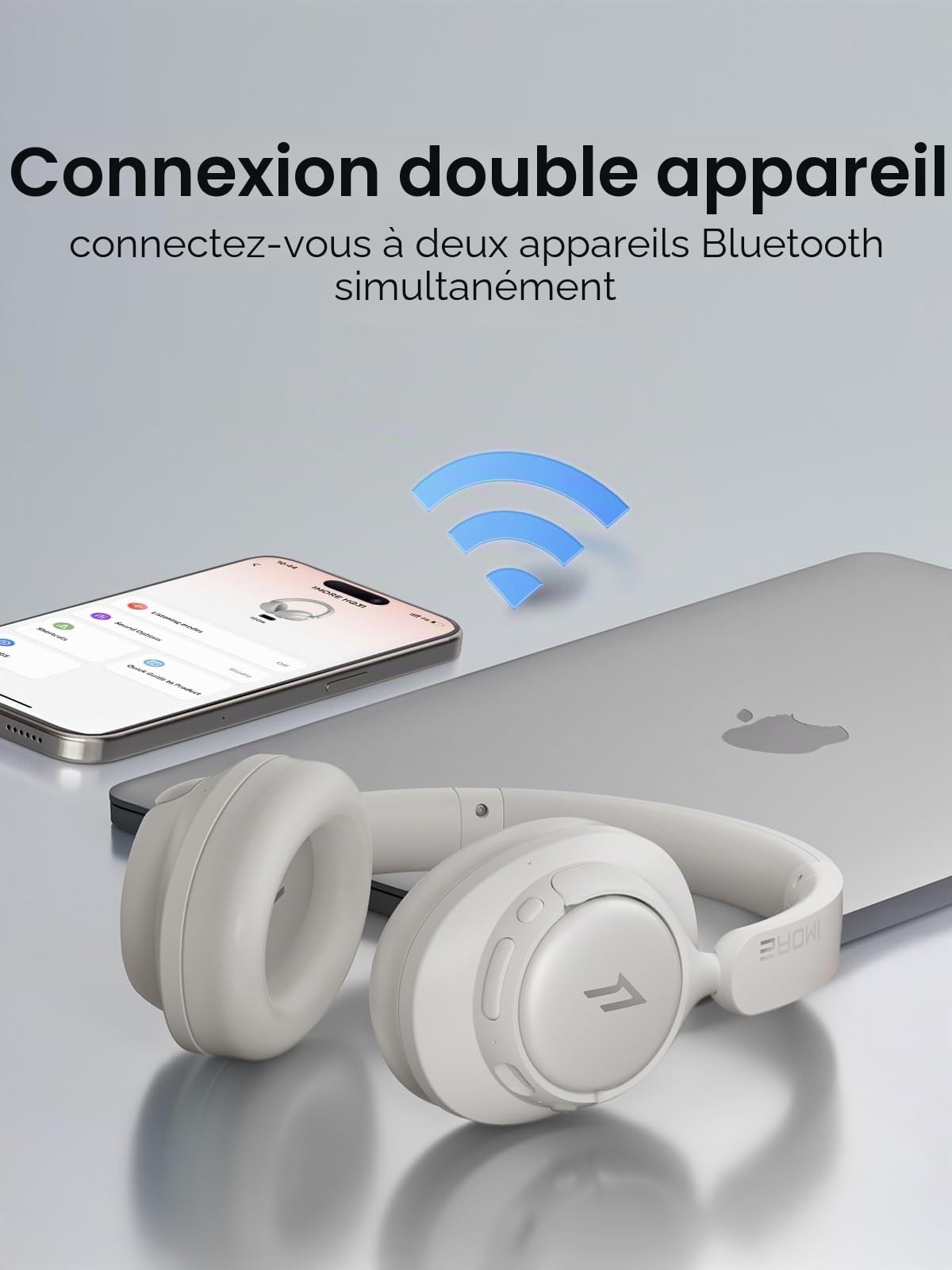 1MORE HQ31 Casque Bluetooth sans Fil, Casque Hybride à Réduction Active du Bruit, Audio Haute Résolution, 90H De Lecture, Préréglages EQ, Connexion Multipoint, Appels Clairs, Mode Filaire