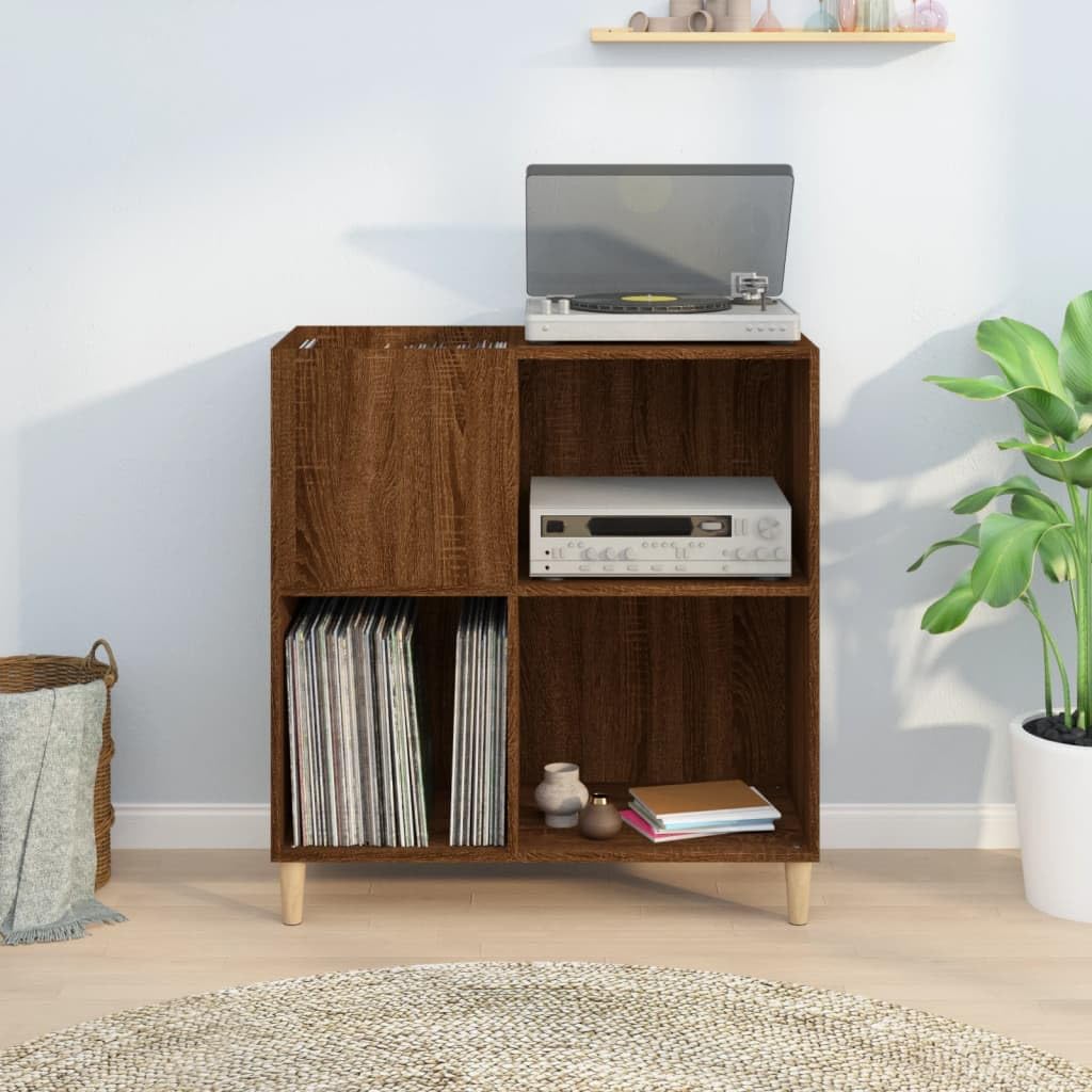 Prisent Mobiletto Multiuso in Rovere Marrone - Porta Dischi Vinile e CD, Scaffale Stretto per TV e Soggiorno - 84,5x38x89 cm