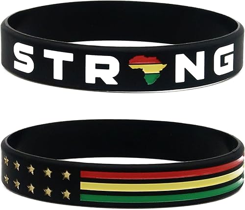 Blackstrong - Pulseras de la bandera afroamericana (paquete de 6) Pulseras de historia negra a granel para accesorios de historia negra y ropa de
