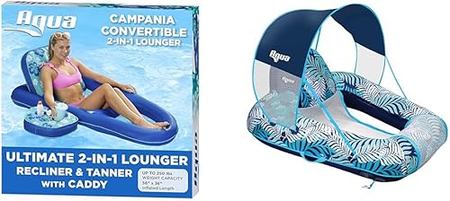 Aqua Campania Ultimate - Tumbona de piscina 2 en 1 con respaldo ajustable y carrito + nueva silla de piscina Aqua Zero Gravity Flotador con toldo