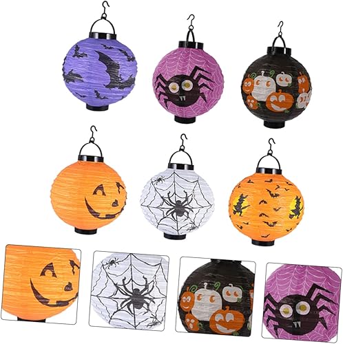 Miniatura 9 de DOITOOL 6 linternas de papel de Halloween con luces LED de bruja de calabaza, decoraciones portátiles para fiestas, festivales, eventos, fácil