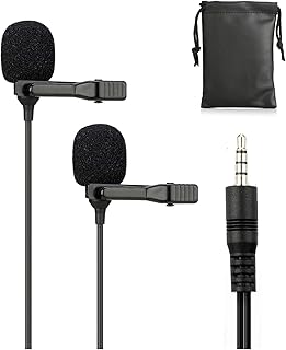 ميكروفون لافالير مزدوج الراس - ميكروفون احترافي متعدد الاتجاهات بمشبك لاجهزة ايفون واندرويد والكمبيوتر الشخصي ويوتيوب والمدونات الصوتية والمقابلات ومؤتمرات الفيديو