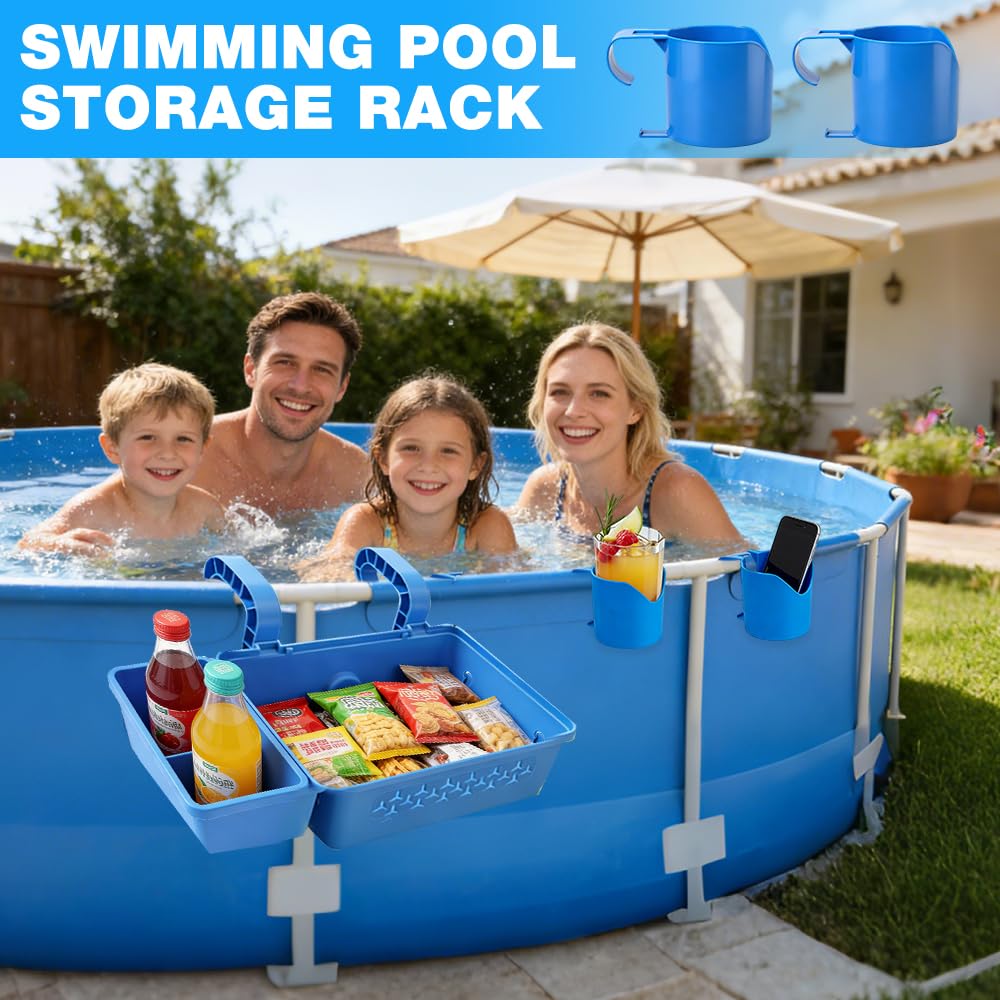 Cesta de almacenamiento para piscina, estante para colgar con soporte para bebidas de 2 piscinas, soporte para bebidas, piscina para colgar para piscina sobre el suelo, cesta organizadora para