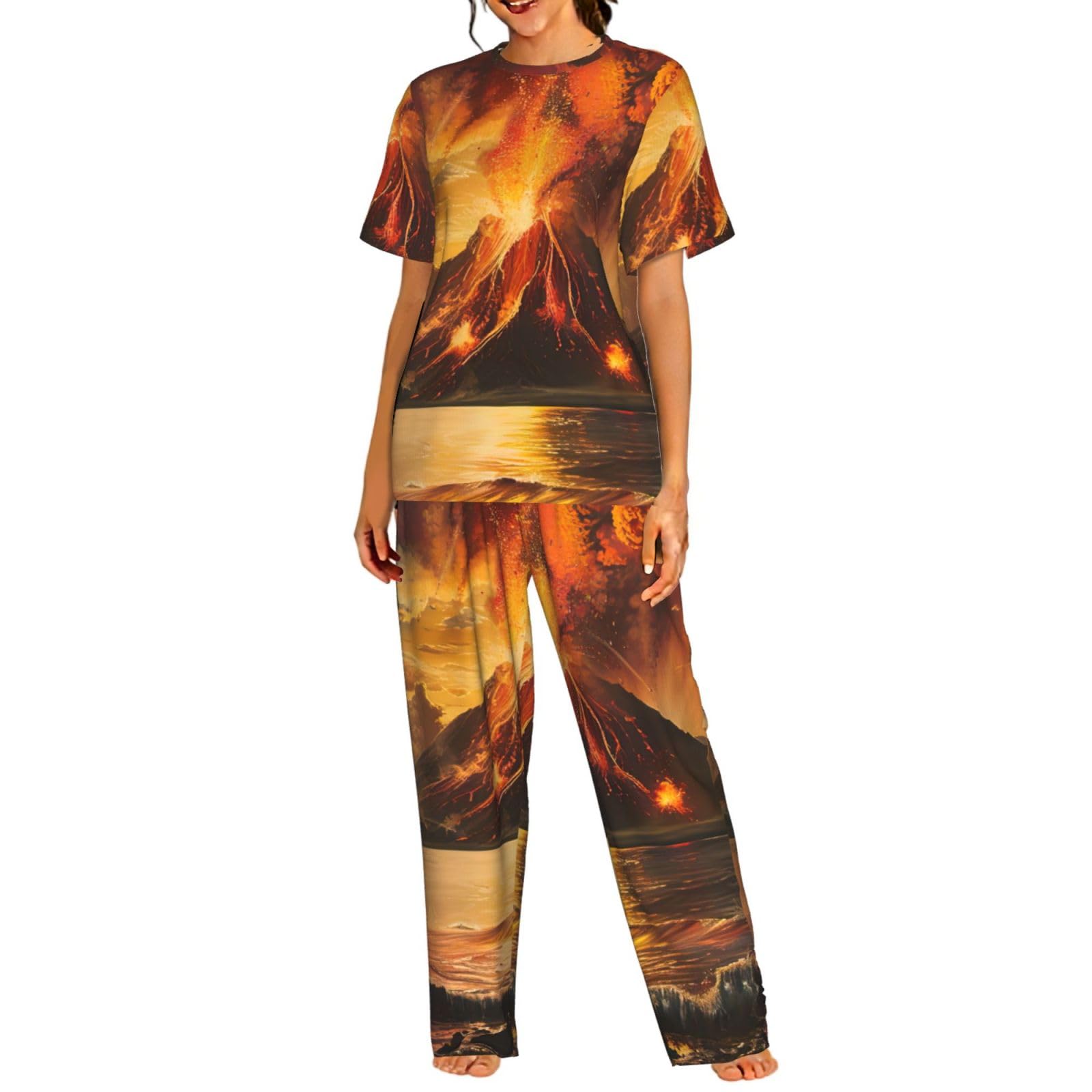 Pyjama à manches courtes femme confort absolu et imprimé volcano tendance - 8
