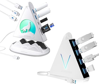 Dual Hub Bundle 4-Port USB 3.0 Hub + 8-in-1 White USB-C HDMI Hub with 4K@30Hz, 100W PD, SD/TF Slots, RGB Lighting All-in-One Expansion Kit for MacBook, Laptop, PC