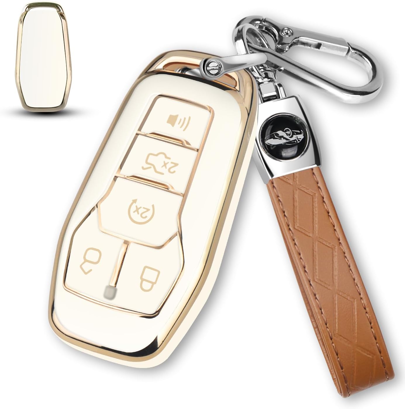 MILD EAST Key Fob Cover for Ford 5 Button with Key Chain(White)