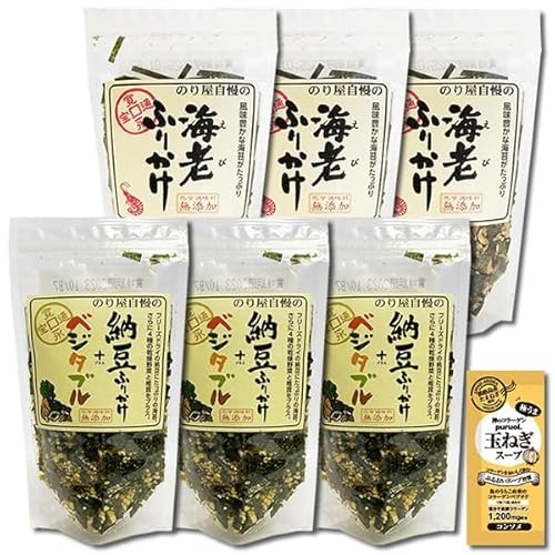 納豆ふりかけ+ベジタブル&海老ふりかけ 各3袋まとめ買いセット 化学調味料無添加 通宝 コラーゲン玉ねぎスープ1食付き