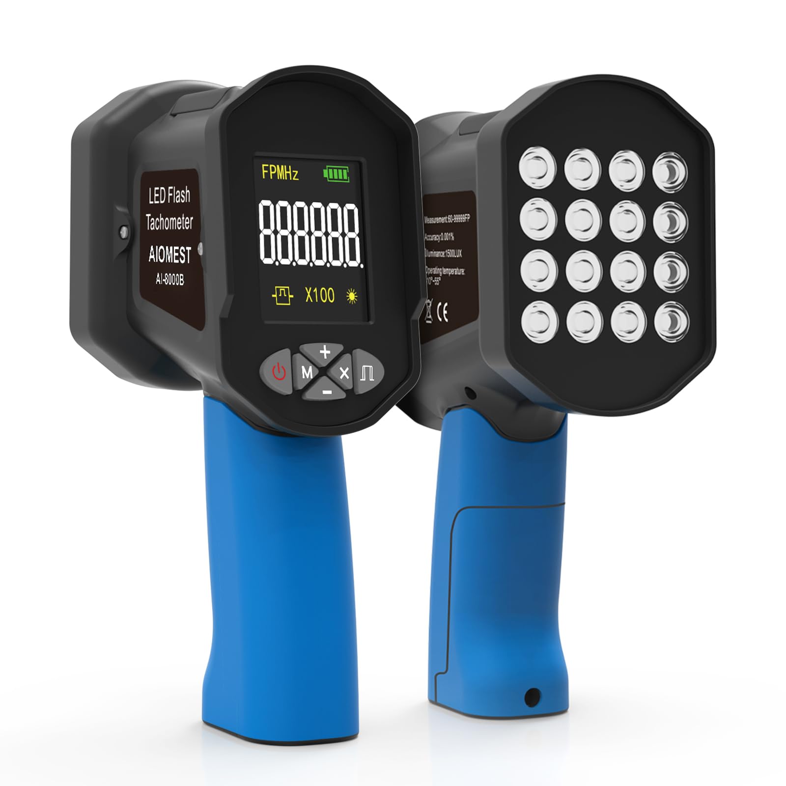 Strobotac LED Stroboscopio100.000 RPM/Hz, AIOMEST Stroboscope Digitale Tachimetro Alta Precisione 0,001% con Luce Stroboscopica Regolabile | Per Motori, Ventilatori Motore