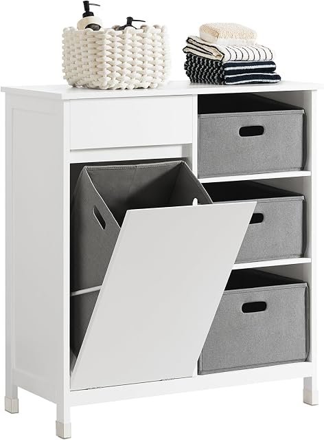 SoBuy BZR77-W szafka na pranie z rozkładanymi workami na pranie, kosz na pranie, meble łazienkowe, kolor biały, szer. x wys. ok.: 80 x 91 x 38 cm