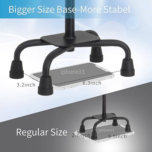 Miniatura 8 de BeneCane Bastón cuádruple con dos luces LED con base grande y mango en T ligero y ajustable, cuatro puntas, resistente para hombres y mujeres (negro