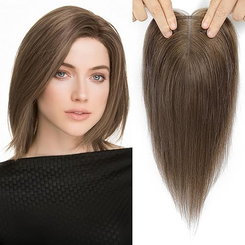 SEA SINGING Toppers de cabello humano real sin flequillo para mujer, con base de encaje mejorada, piezas de cabello para mujeres con cabello fino,