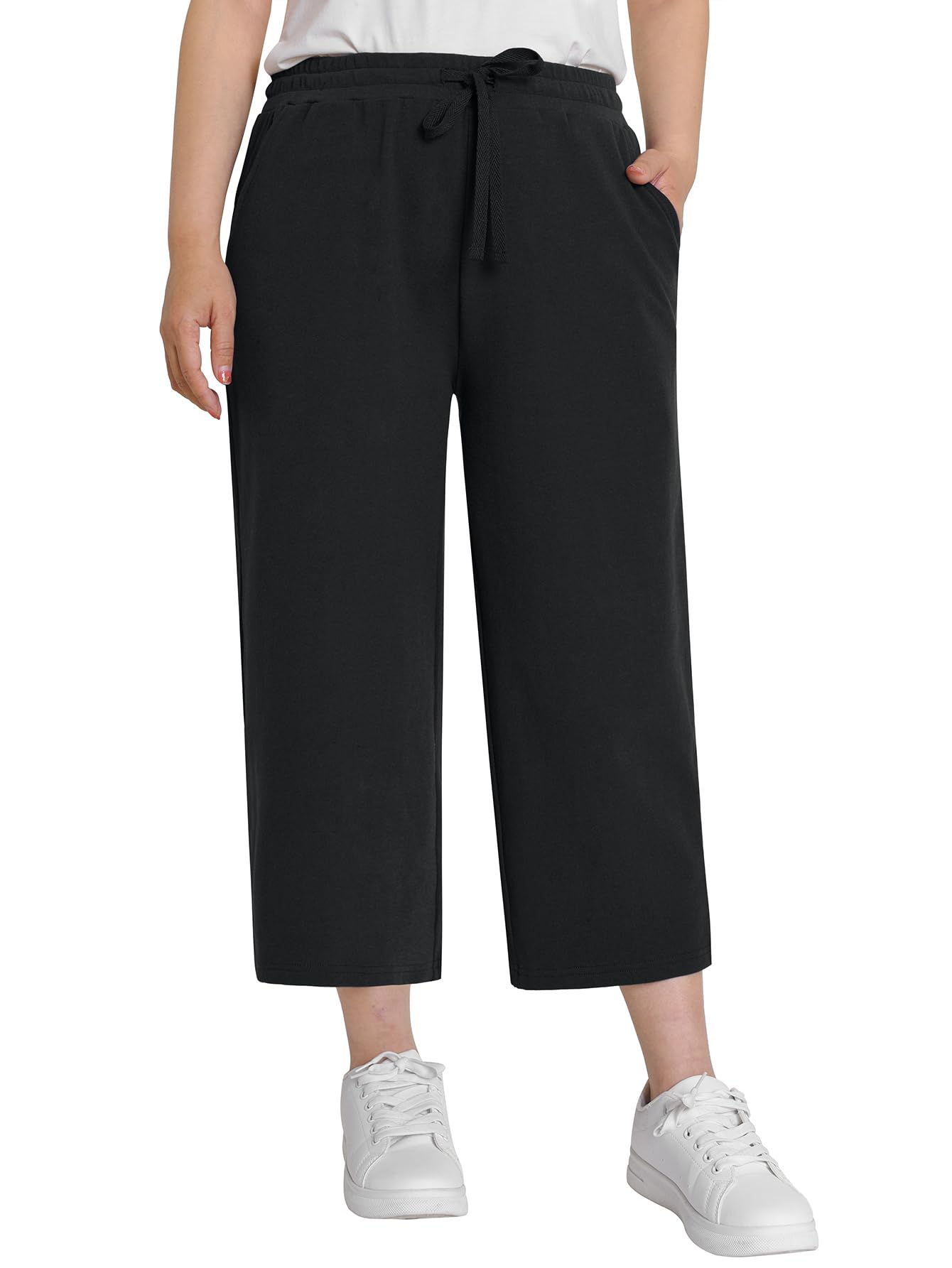Weintee Women's Wide Leg Cotton Capri Pants with Pockets