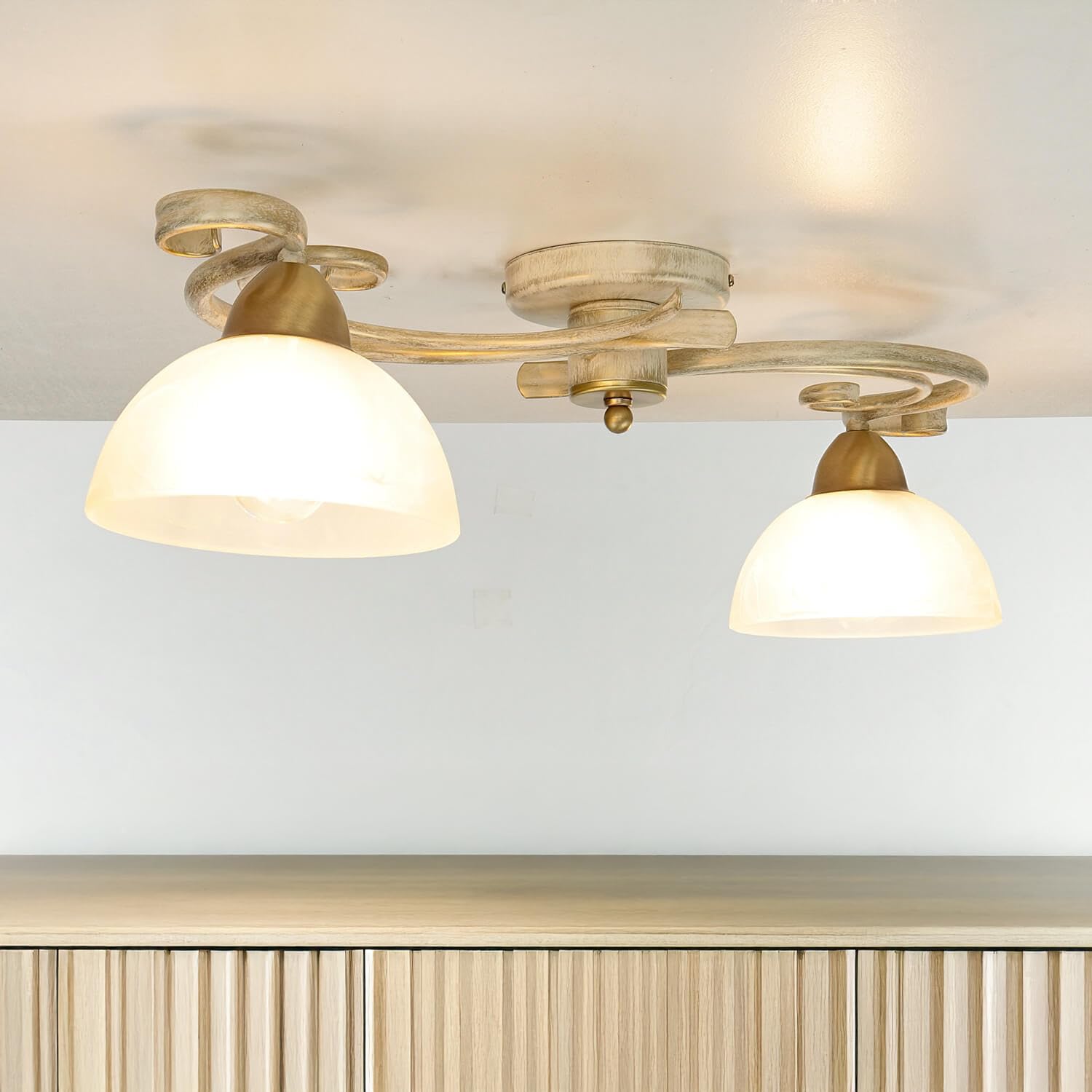 Licht-Erlebnisse Pendelleuchte LIRLIN – 5-flammig, Shabby Weiß, Metall/Glas – Für Esstisch Oder Wohnzimmer, E27, 550 X 550 Mm